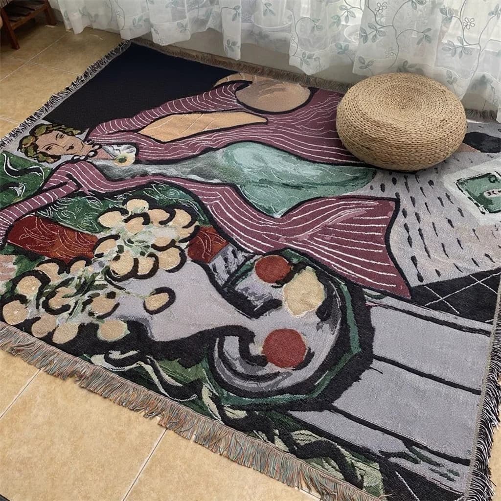 שמיכת טפטרי אמנותית בסגנון מאטיס לספה ולקישוט קיר