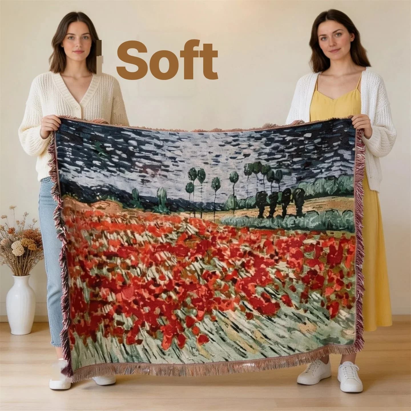 שמיכת טפטרי בסגנון ואן גוך לספה ולקישוט קיר
