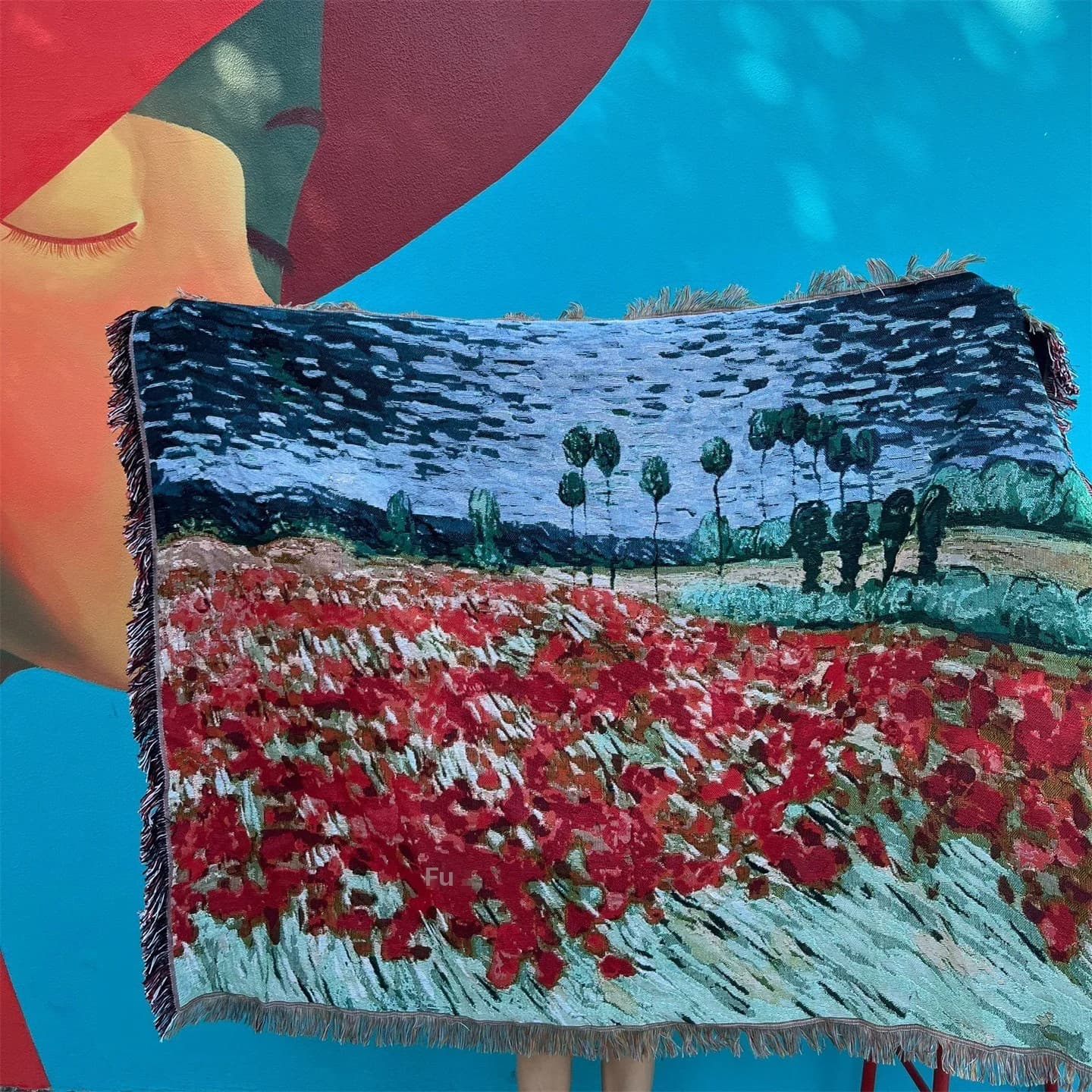 שמיכת טפטרי להדפסי אמנות – כיסוי ספה ותלייה לקיר, תערובת כותנה