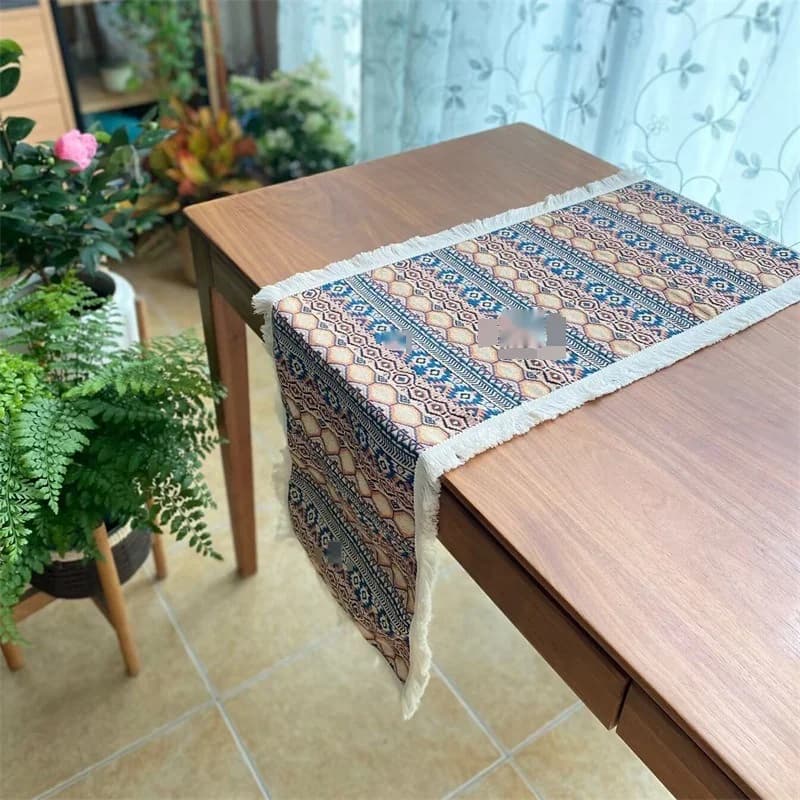 מרוץ לשולחן בוהמי גיאומטרי כותנה ופוליאסטר