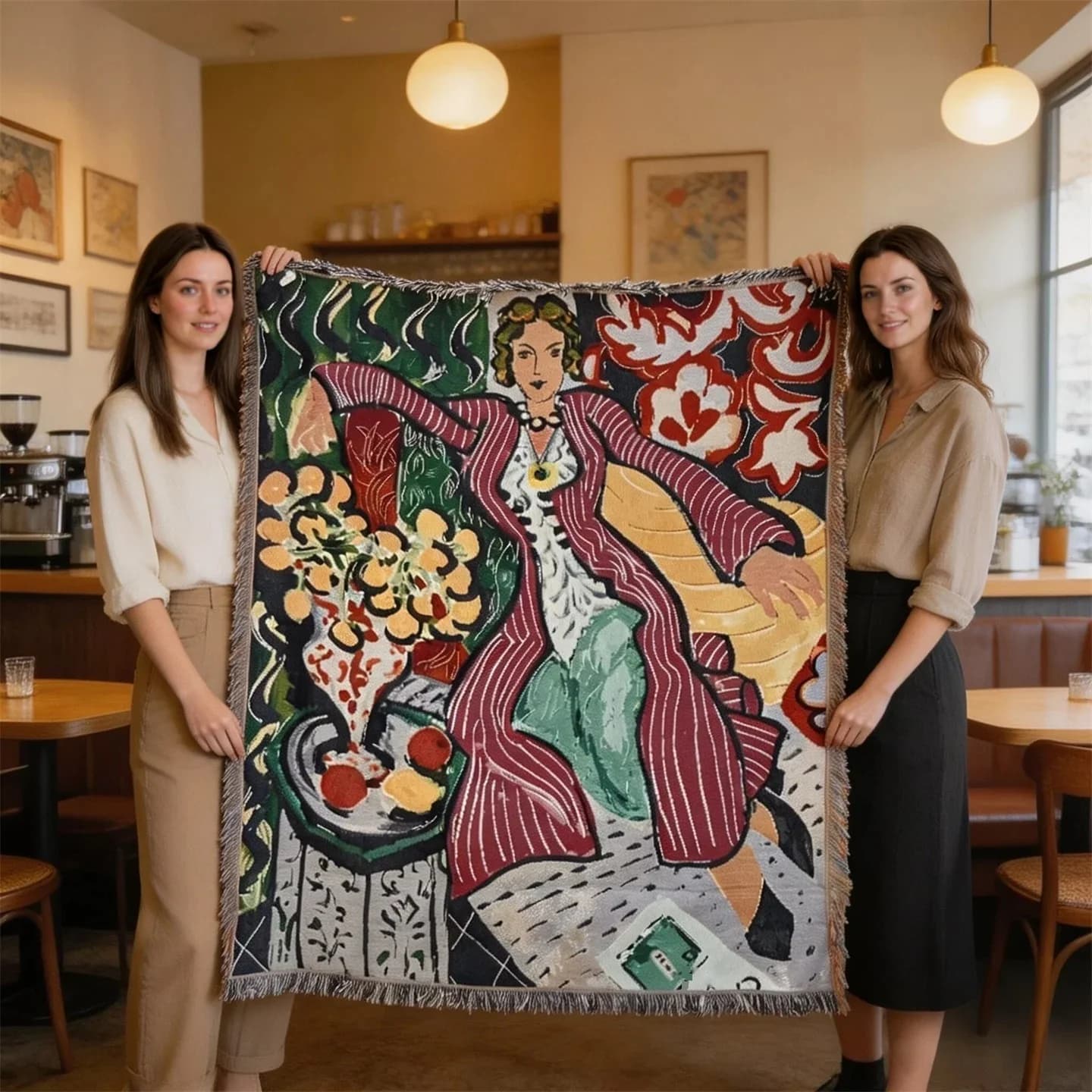 שמיכת טפסטרי ארוגה בסגנון מאטיס לקישוט קיר